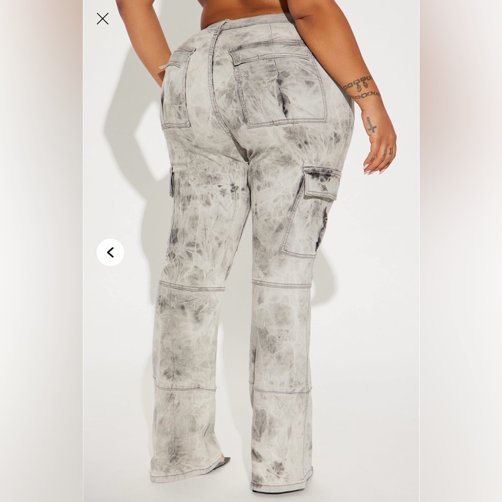 Fashion Nova No Alternative Stretch Cargo Bootcut Jeans- Gray - Picture 6 of 7